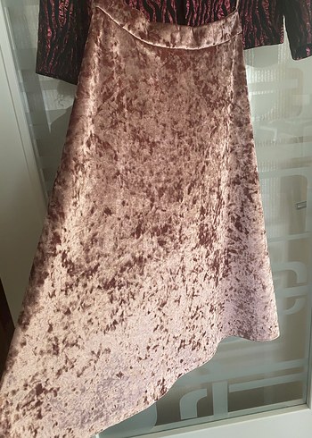 Pudra  Kadın Uzun parlak kadife  Etek Mert Aslan Night Zoom - Görsel 9