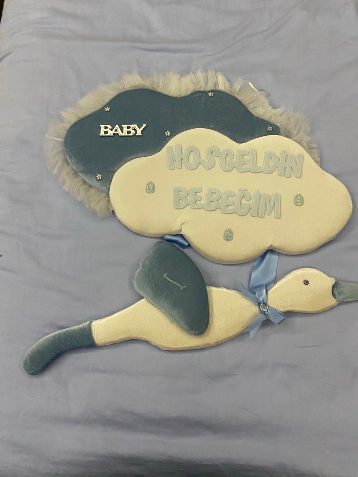 Bebek Bulut ve Kuğu Figürlü Pastel Mavi kapı süsü - Görsel 2