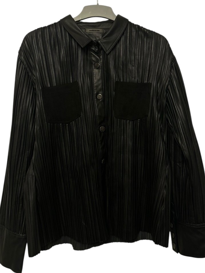 Kadın Pilili Siyah Deri Ceket-Gömlel - Görsel 2