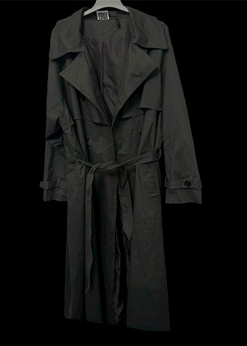 Kadın koyu Gri Uzun Kuşaklı Trençkot - Görsel 2