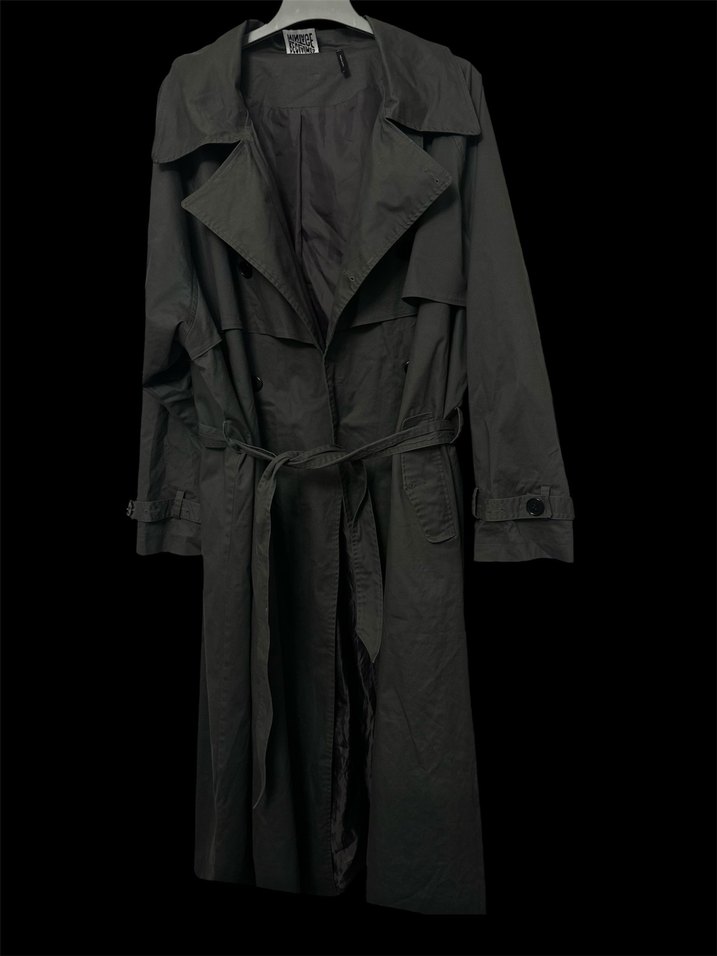 Kadın koyu Gri Uzun Kuşaklı Trençkot - Görsel 2