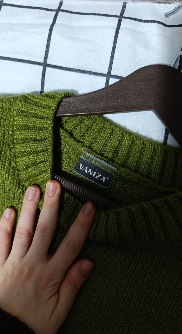 Örgü Kadın Yeşil Bisiklet Yaka Kazak - Görsel 3