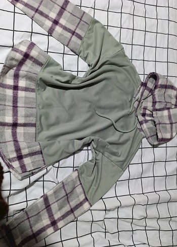 Kapüşonlu Ekose Desenli Gri Sweatshirt - Görsel 2