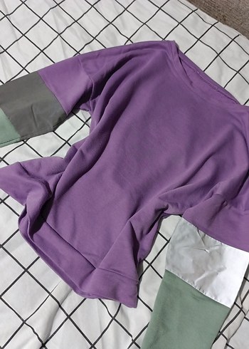 Mor Renkli Uzun Kollu Salaş Sweatshirt - Görsel 2