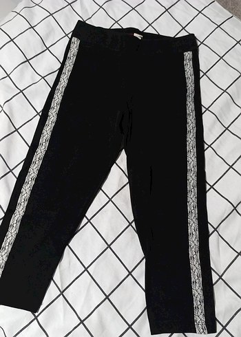 Dantel Şeritli Siyah Kadın Tayt - Görsel 2