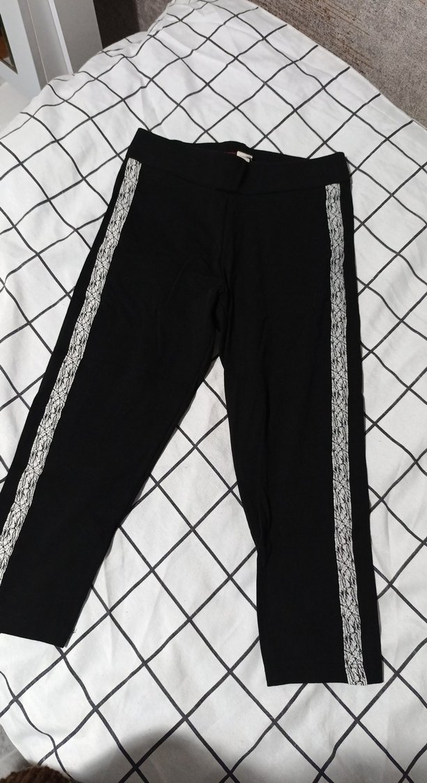 Dantel Şeritli Siyah Kadın Tayt - Görsel 2