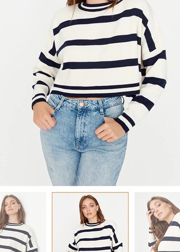 Trendyol & Milla Çizgili Oversize Kadın Triko Kazak