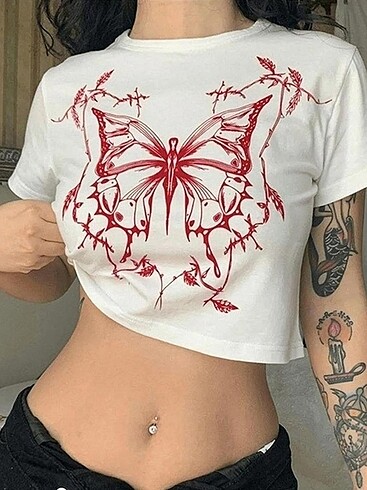 Crop Kelebek desenli