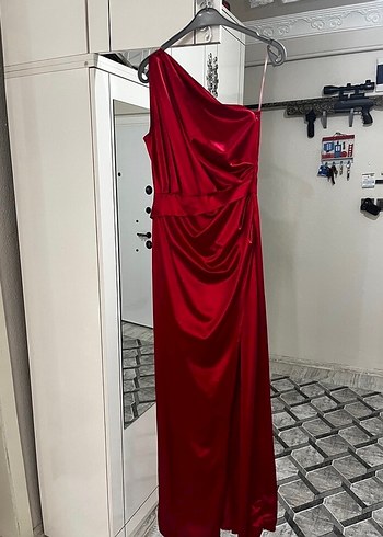 Bordo Drapeli Uzun Abiye Elbise - Görsel 2