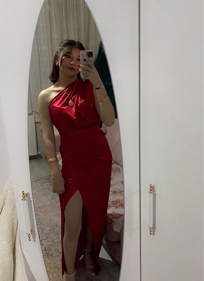 Bordo Drapeli Uzun Abiye Elbise - Görsel 3