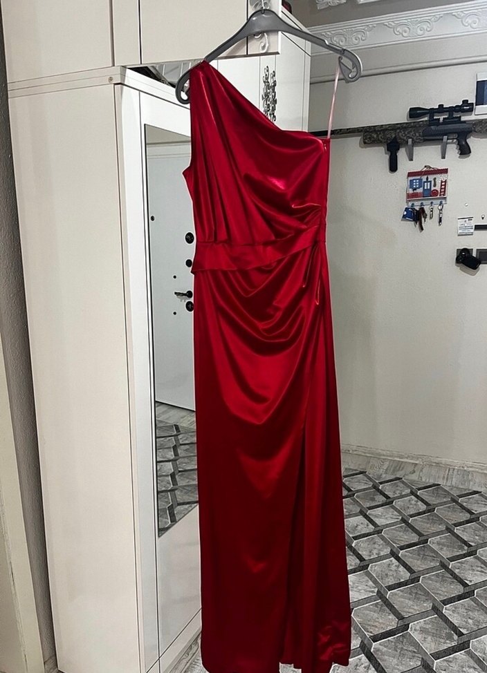 Bordo Drapeli Uzun Abiye Elbise - Görsel 2