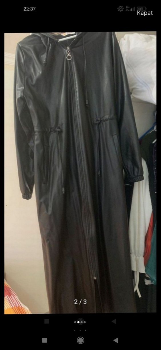 Siyah Uzun Deri Kadın Pardesü - Görsel 2