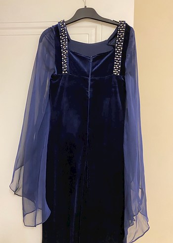 Kadın Lacivert Uzun Kollu Drapeli Abiye Elbise - Görsel 3