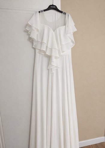 Modern Klasik Beyaz A Kesim Gelinlik - Görsel 2