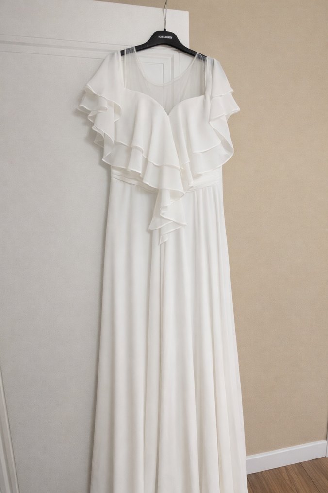 Modern Klasik Beyaz A Kesim Gelinlik - Görsel 2