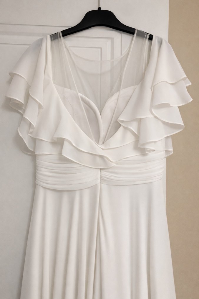 Modern Klasik Beyaz A Kesim Gelinlik - Görsel 3