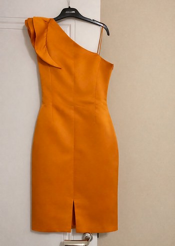 Tek Omuz Drapeli Turuncu Abiye Elbise - Görsel 2