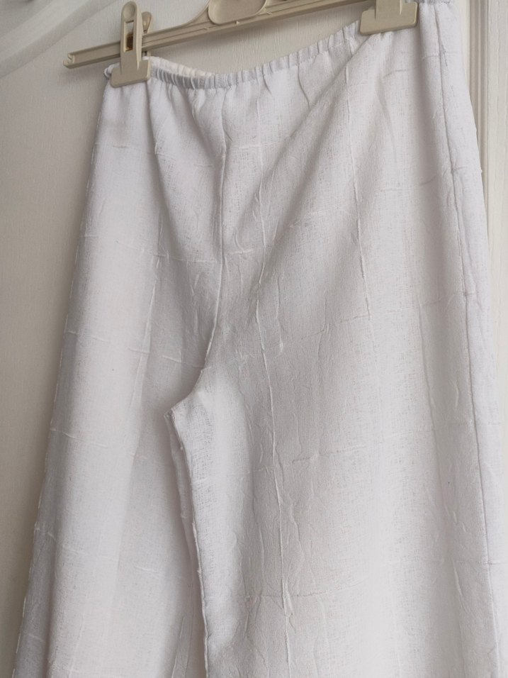 Kadın Beyaz Keten Midi Pantolon - Görsel 3