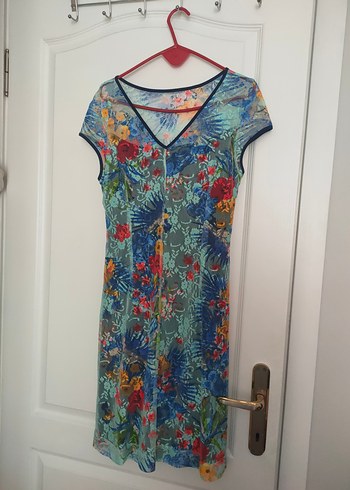 Kadın Elbise Turkuaz Dantel Detaylı Bohem - Görsel 6