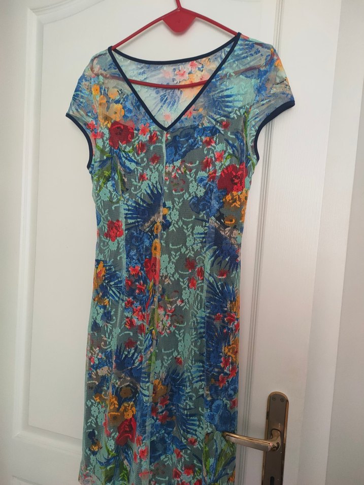 Kadın Elbise Turkuaz Dantel Detaylı Bohem - Görsel 5