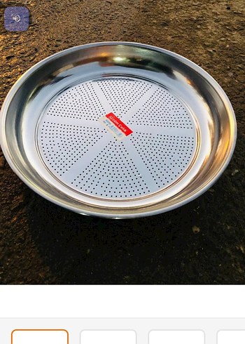 Delikli Parlak Bej Metal Tepsi - Görsel 3