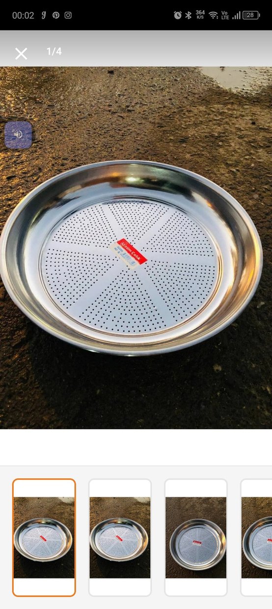 Delikli Parlak Bej Metal Tepsi - Görsel 3