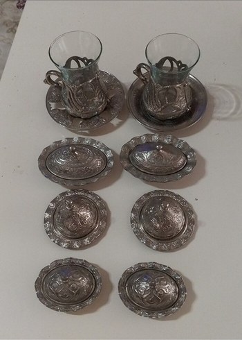 İşlemeli Gri Çay Bardak Takımı