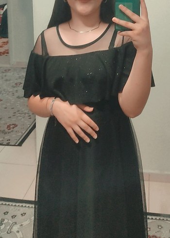 Askılı Siyah Midi Uzun Elbise