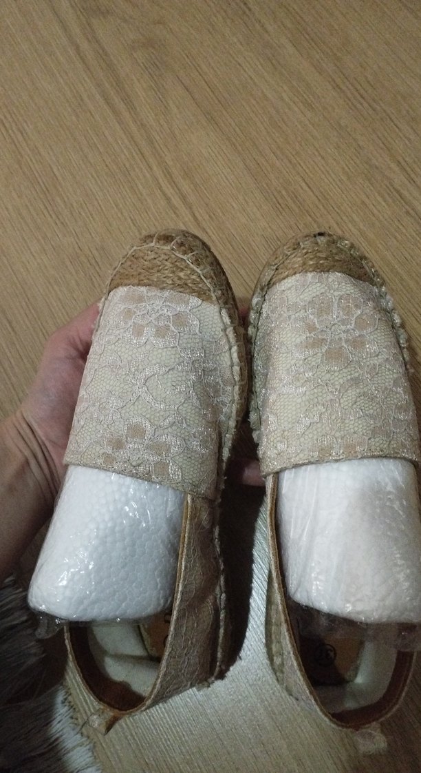 Bej Dantel Detaylı Kadın Dolgu Topuk Espadril - Görsel 3