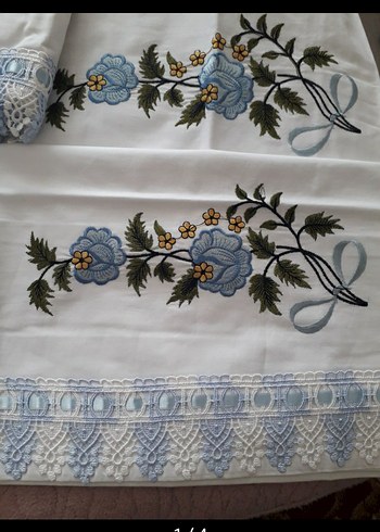 Nakışlı Nevresim takım Sfır Kullanılmamş 2yastık 1yorgan 1çarşaf - Görsel 2