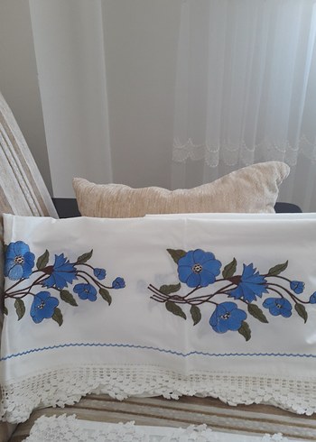 Beden mavi Renk Mavi Nakışlı Yastık Kılıfı ve Yastık Takımı