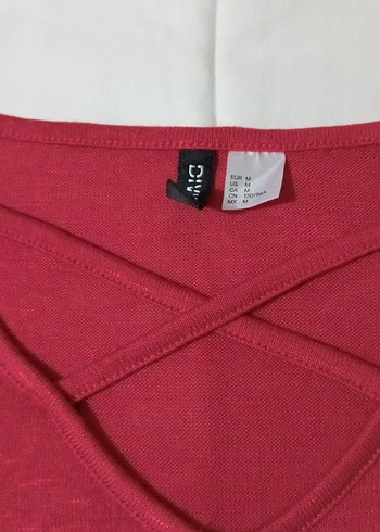 H&M Kırmızı V Yaka Pamuklu Kadın Kazak