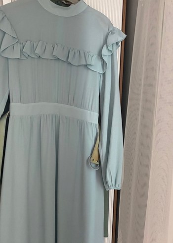 Mint Uzun Kollu Fırfırlı Alvina Elbise