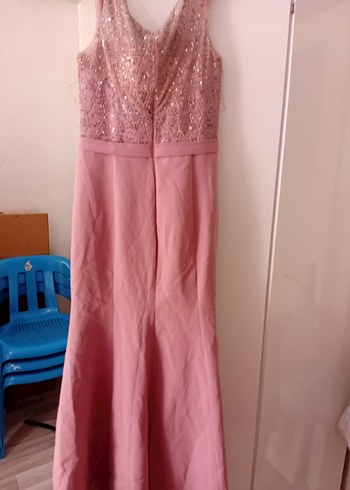 Pembe Dantel Detaylı Uzun Kadın Abiye - Görsel 2