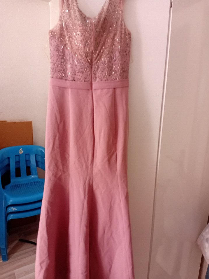 Pembe Dantel Detaylı Uzun Kadın Abiye - Görsel 2