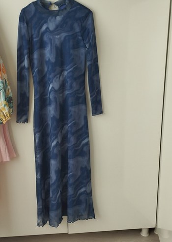 Defacto Uzun Kollu Mavi Tie-Dye Elbise