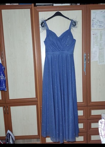 Mavi Drapeli Uzun Abiye Elbise - Görsel 4