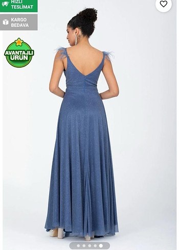 Mavi Drapeli Uzun Abiye Elbise - Görsel 3