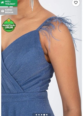 Mavi Drapeli Uzun Abiye Elbise - Görsel 2