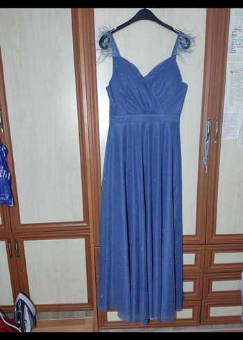 Mavi Drapeli Uzun Abiye Elbise - Görsel 8