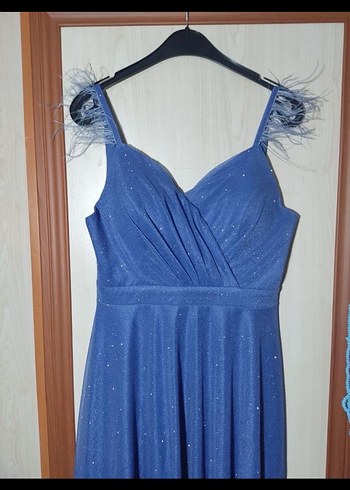 Mavi Drapeli Uzun Abiye Elbise - Görsel 5