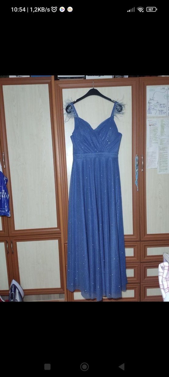 Mavi Drapeli Uzun Abiye Elbise - Görsel 4