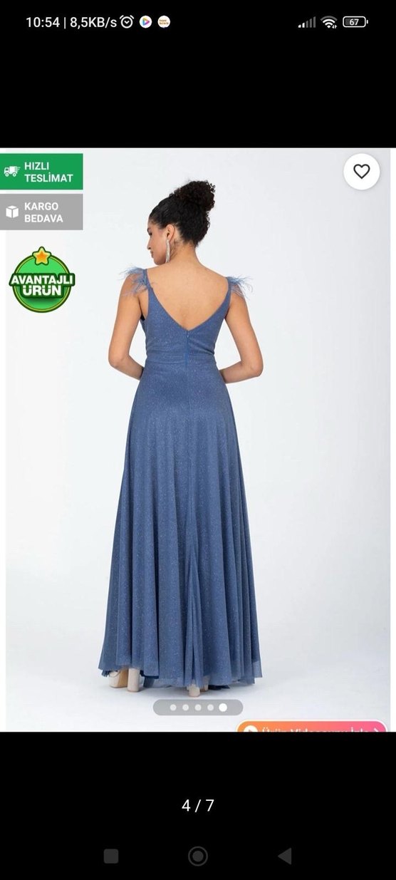 Mavi Drapeli Uzun Abiye Elbise - Görsel 3