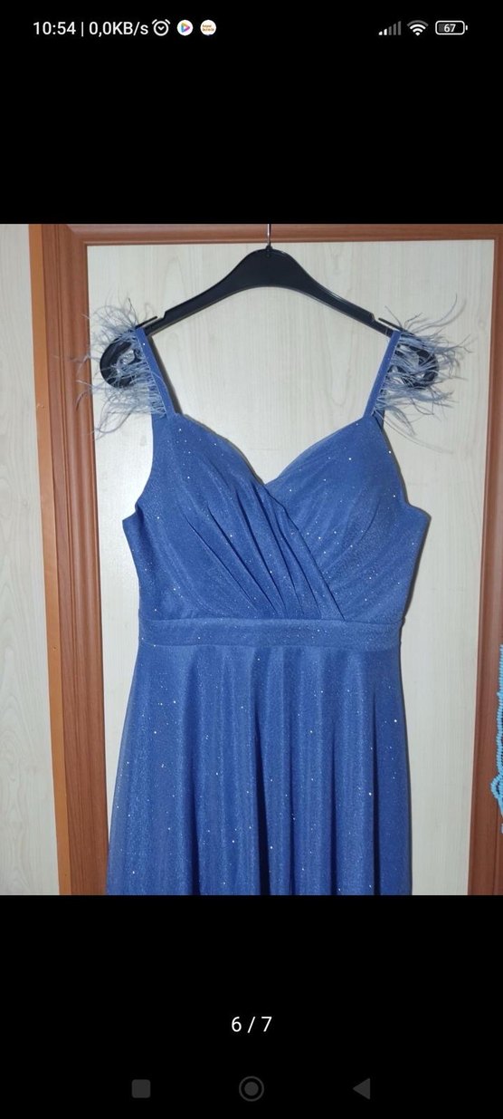 Mavi Drapeli Uzun Abiye Elbise - Görsel 5