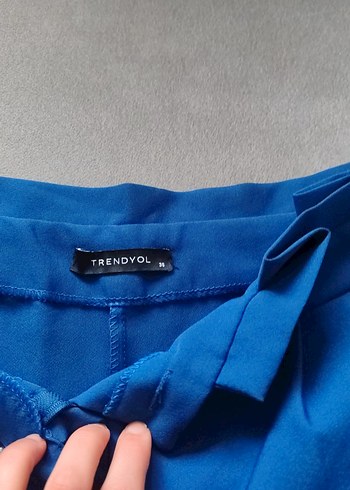 36 Beden Düğmeli Mavi Midi Kadın Kumaş Pantolon