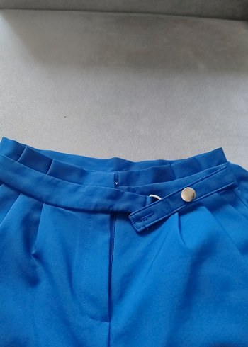 36 Beden mavi Renk Düğmeli Mavi Midi Kadın Kumaş Pantolon