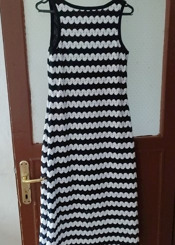 Siyah Beyaz Zebra Desenli Midi Elbise - Görsel 4