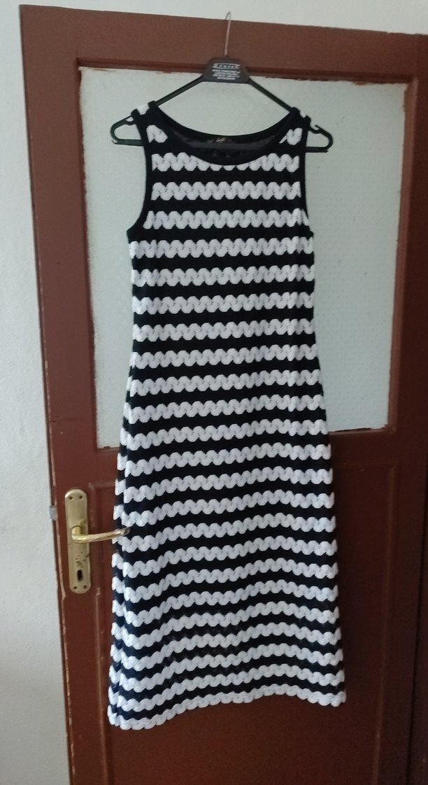 Siyah Beyaz Zebra Desenli Midi Elbise - Görsel 2