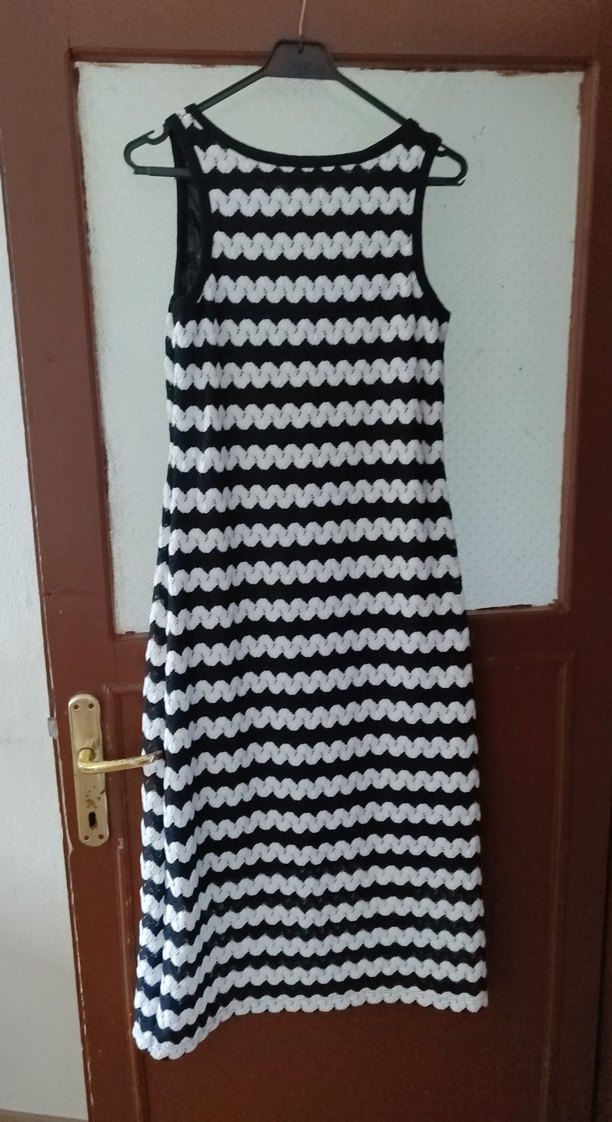 Siyah Beyaz Zebra Desenli Midi Elbise - Görsel 4