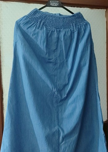 Mavi Uzun Düğmeli Kadın Kot Etek - Görsel 3